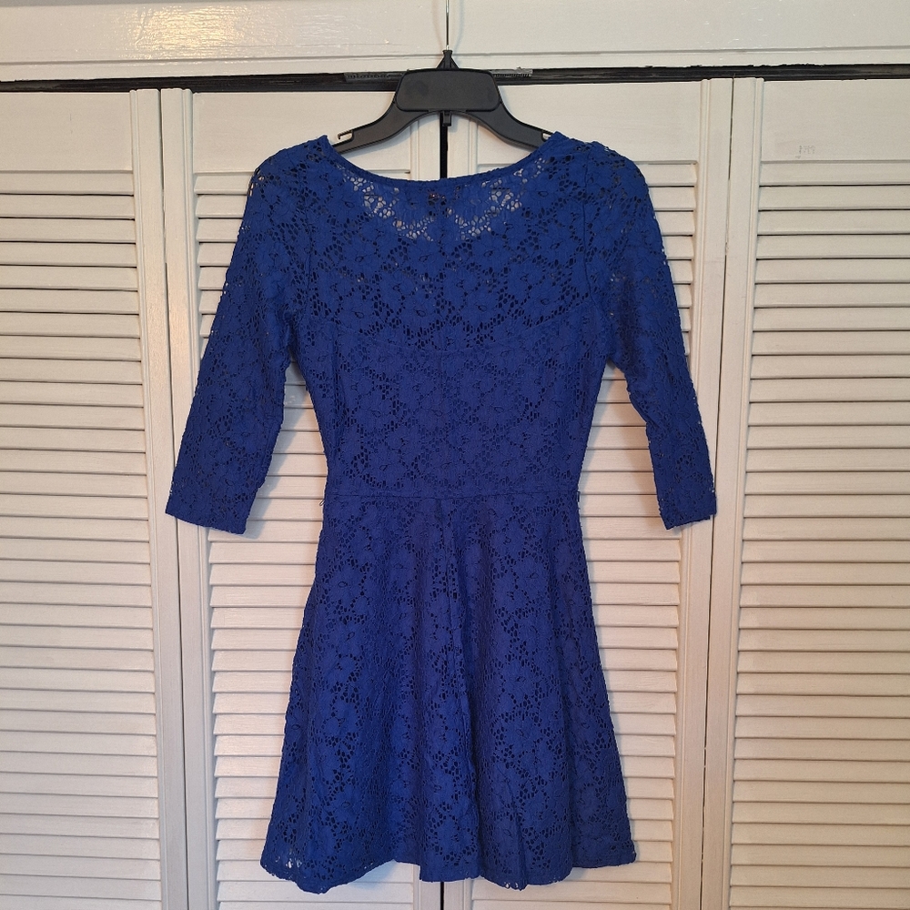Almost Famous royal blue fit & flare lace dress sz sm *A1 - Picture 2 of 9